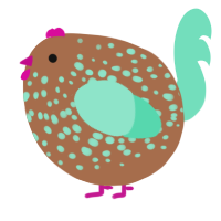 A brown and mint chicken with a speckle pattern