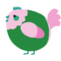 A viridian and pink chicken with a head pattern
