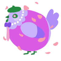 A orchid and lilac chicken with a head pattern