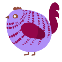 A lilac and maroon chicken with a bar pattern