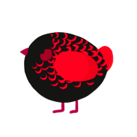 A black and crimson chicken with a half-lace pattern
