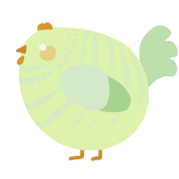 A apple and gluppy chicken with a bar pattern