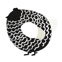 A sable and white chicken with a lace pattern