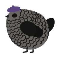 A grey and black chicken with a lace pattern