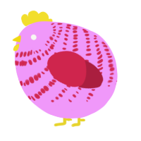A lavender and crimson chicken with a bar pattern