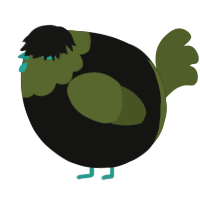 A black and olive chicken with a head pattern
