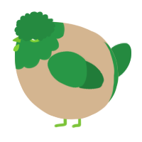 A beige and viridian chicken with a head pattern