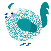 A white and teal chicken with a double-lace pattern
