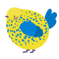 A yellow and sapphire chicken with a speckle pattern