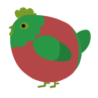 A red and viridian chicken with a head pattern