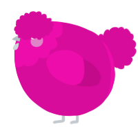 A fuchsia chicken with a head pattern