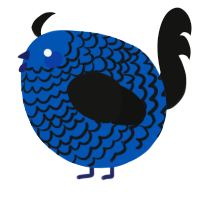 A ultramarine and black chicken with a lace pattern