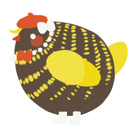 A bark and yellow chicken with a bar pattern