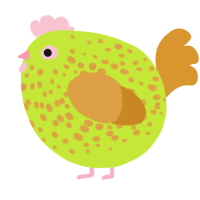 A lime and orange chicken with a speckle pattern