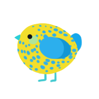 A yellow and sky chicken with a speckle pattern