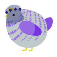 A silver and blurple chicken with a bar pattern