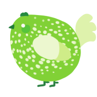 A grass and apple chicken with a speckle pattern