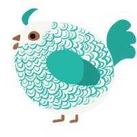 A white and turquoise chicken with a double-lace pattern