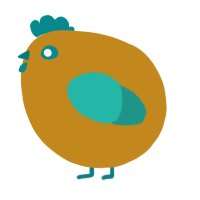 A ochre and turquoise chicken