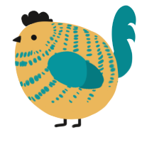 A honey and teal chicken with a bar pattern