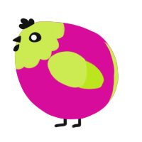 A fuchsia and lime chicken with a head pattern