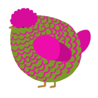 A chartreuse and fuchsia chicken with a lace pattern