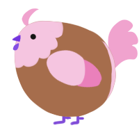 A brown and pink chicken with a head pattern