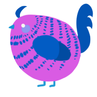 A orchid and ultramarine chicken with a bar pattern