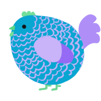 A cerulean and lilac chicken with a lace pattern