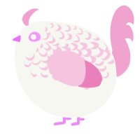 A white and pink chicken with a half-lace pattern