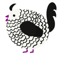 A white and black chicken with a lace pattern