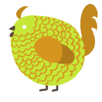 A lime and ochre chicken with a lace pattern