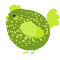 A chartreuse and lime chicken with a speckle pattern