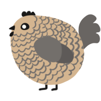 A beige and grey chicken with a lace pattern