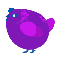 A violet and amethyst chicken with a neck-speckle pattern