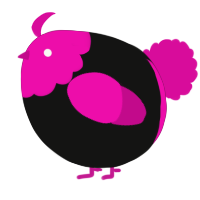 A black and fuchsia chicken with a head pattern