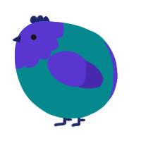 A teal and indigo chicken with a head pattern