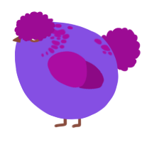 A blurple and plum chicken with a neck-speckle pattern