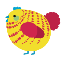 A yellow and crimson chicken with a bar pattern