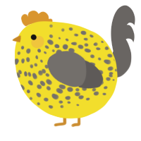 A yellow and grey chicken with a speckle pattern