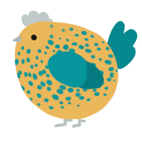 A honey and teal chicken with a speckle pattern