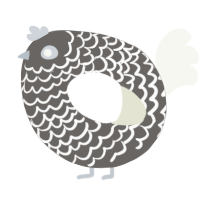 A grey and white chicken with a lace pattern