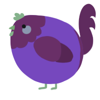 A violet and wine chicken with a head pattern