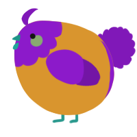 A orange and violet chicken with a head pattern