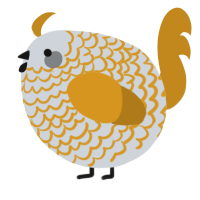 A mist and ochre chicken with a lace pattern