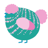 A turquoise and pink chicken with a bar pattern