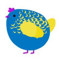 A sapphire and yellow chicken with a half-lace pattern