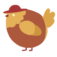 A red and orange chicken with a head pattern
