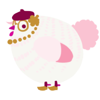 A white and rose chicken with a bar pattern