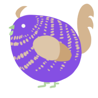 A blurple and beige chicken with a bar pattern